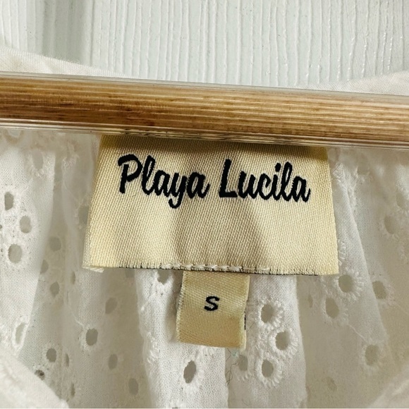Playa Lucila Coverup Dress Mini White Beach Swimsuit Dainty Eyelet Cotton Small - Picture 6 of 8